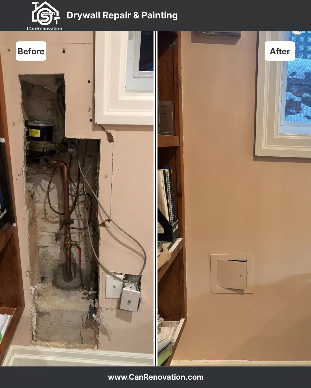 Professional drywall repair and painting project completed for a Toronto home office