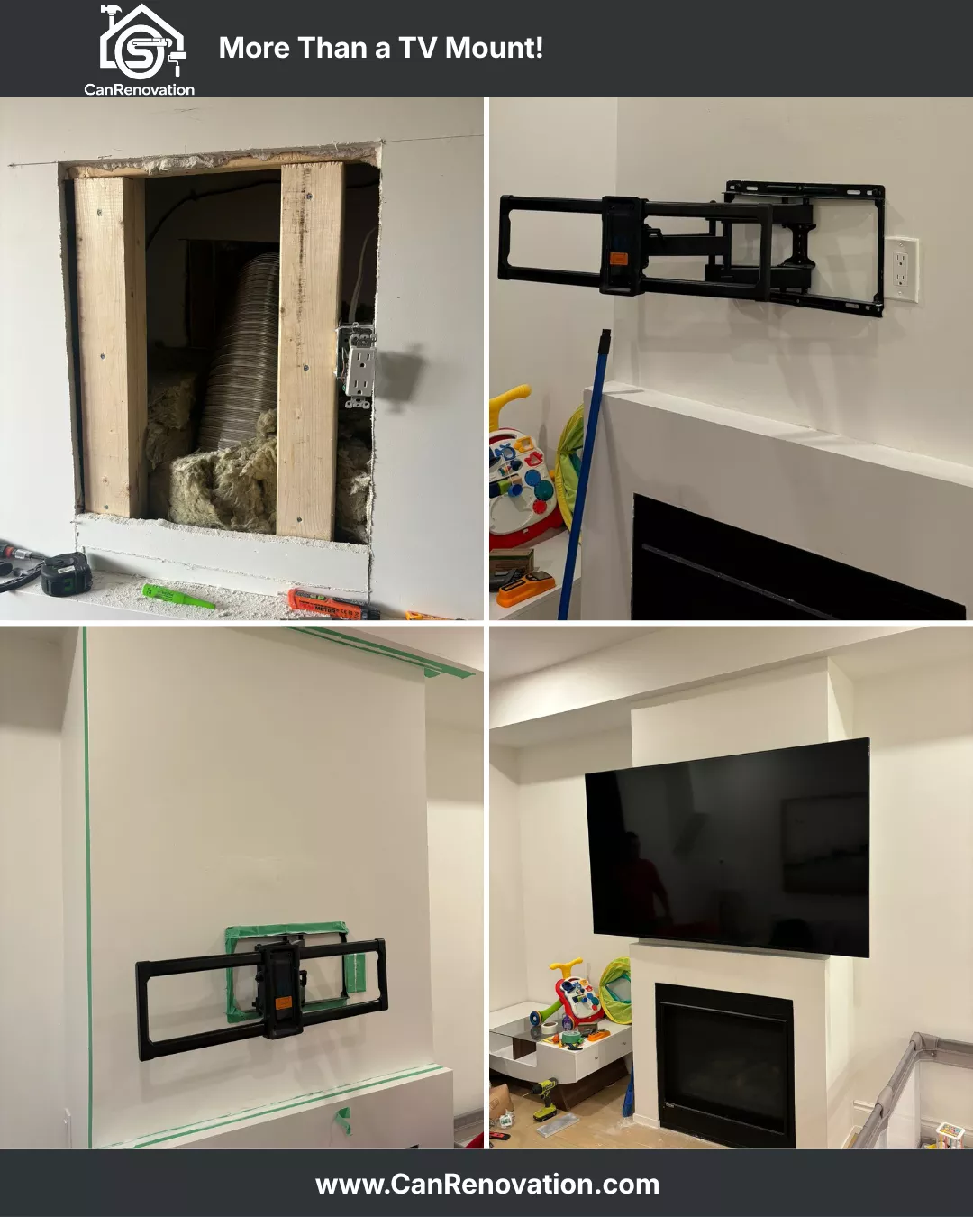 Wall reinforcement and drywall repair for secure TV mounting installation in Toronto
