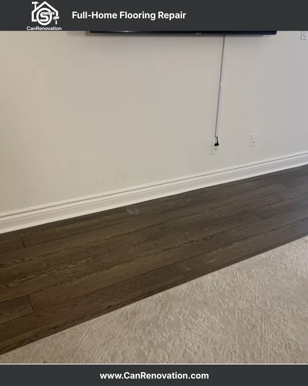 Restored hardwood floor with repaired gaps and improved appearance in Toronto home